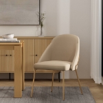 Picture of White, Tan, Stone Leatherette Dining Chair with Gold Legs