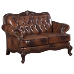 Picture of Genuine Leather Brown Rolled Arm Loveseat