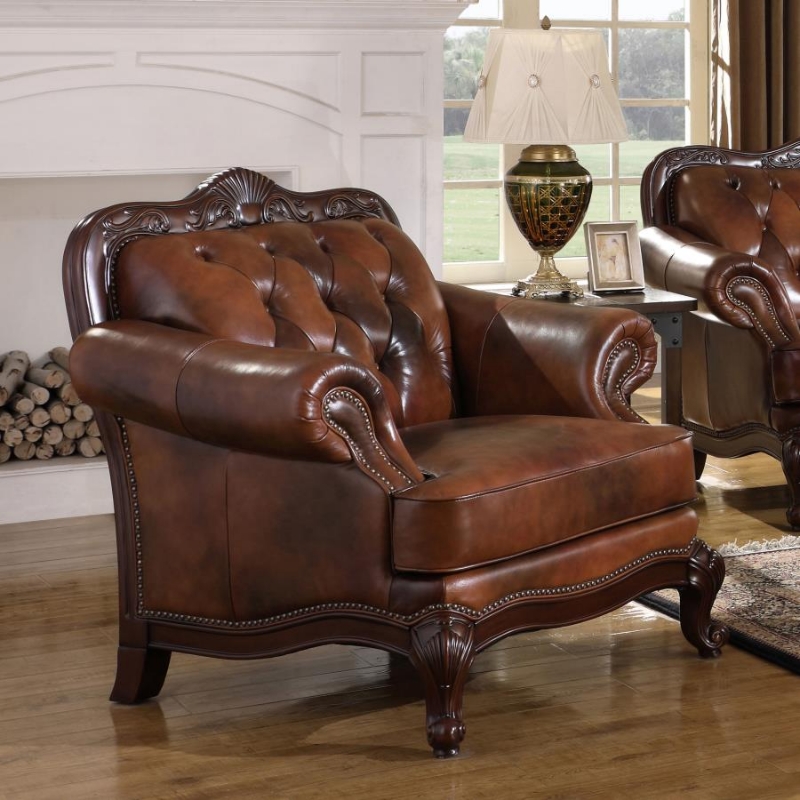 Picture of Genuine Leather Brown Rolled Arm Chair