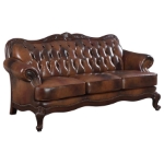 Picture of Genuine Leather Brown Rolled Arm Sofa, Loveseat and Chair