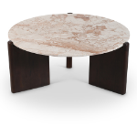 Picture of 36" Solid Oak Wood Legs Beige Marble Coffee Table