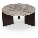 Picture of 36" Solid Oak Wood Legs Beige Marble Coffee Table