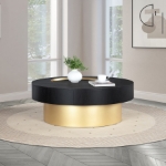 Picture of 39" Oak Veneer Brushed Brass Finish On Base Coffee Table