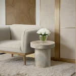 Picture of 36"/18" Fluted Concrete Table in Travertine Finish Coffee Table and End Table