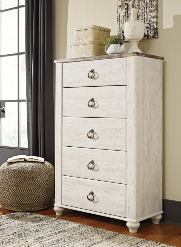 Picture of Whitewash Five Drawer Chest or Dressing Chest