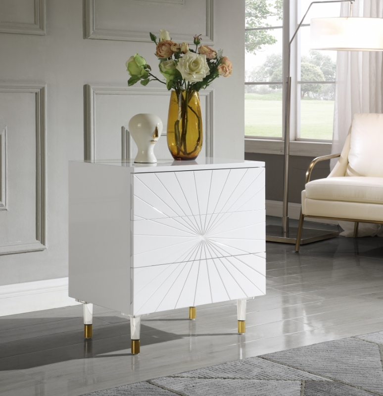 Picture of 24" White Lacquer Acrylic Legs With Gold Tips Side Table